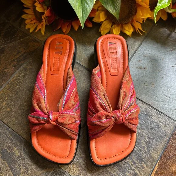 Art Effects Tropical Stripe Fabric Bow Sandals/Slides - Picture 2 of 7